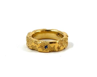 Decay Ring in Solid Sterling Silver with Gold Vermeil and Sapphires, Size 6.5
