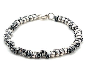 Bracelet catacombes tête de mort en argent sterling massif ou or 14 carats - Memento Mori Jewelry
