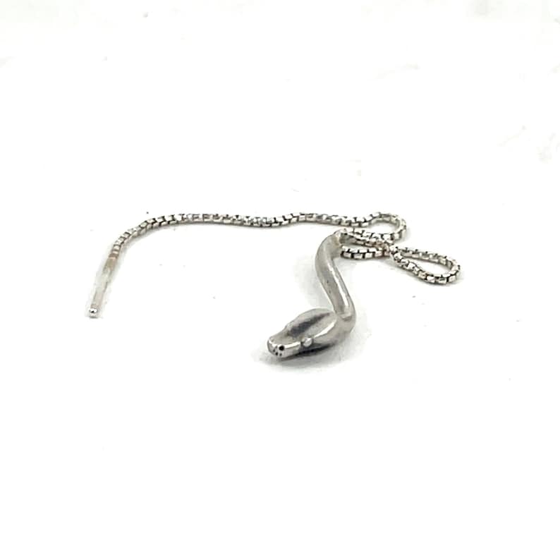 Python Threader Earring in Solid Sterling Silver or 14k Gold - Snake Serpent Jewelry image 5
