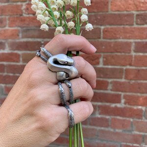 Anillo de pitón en plata de ley maciza o oro de 14 k - Snake Serpent Jewelry imagen 2