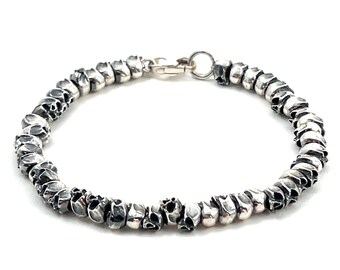 Catacomb Skull Bead Bracelet in Solid Sterling Silver or 14k Gold - Memento Mori Jewelry