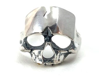 Bague tête de mort en argent sterling massif avec spinelle et saphir, dents inversées, taille 10