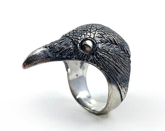 Anillo de cuervo en plata de ley maciza u oro de 14 k - Joyería de cuervo y córvido