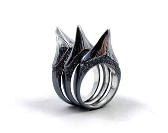 Shark Tooth Ring Stack in Solid Sterling Silver or 14k Gold