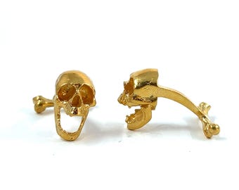 Boutons de manchette tête de mort (or vermeil) en argent sterling - Memento Mori Jewelry