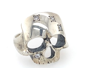 Bague tête de mort en argent sterling massif avec 4 CZ, taille 7
