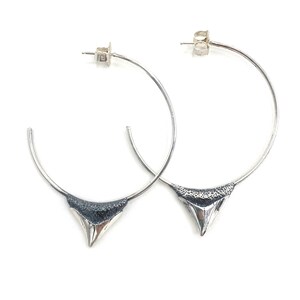 Shark Tooth Hoop Earrings in Solid Sterling Silver or 14k Gold