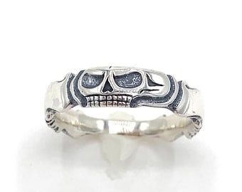 Death's Head Mourning Ring in Solid Sterling Silver or 14k Gold - Memento Mori Jewelry
