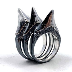 Shark Tooth Ring Stack in Solid Sterling Silver or 14k Gold image 3