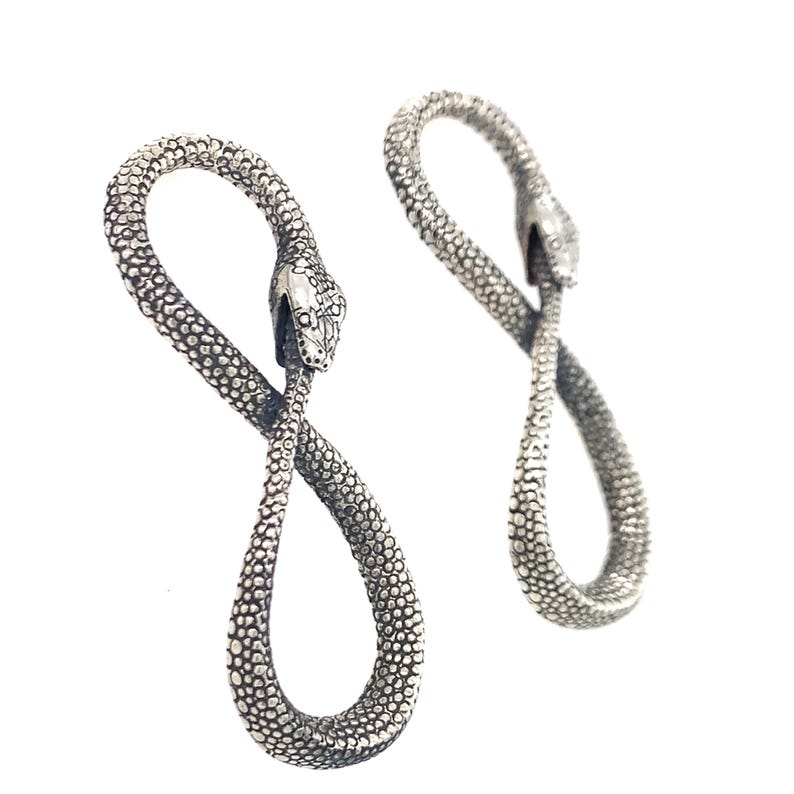 Boucles d'oreilles python Ouroboros Infinity en argent sterling massif ou or 14 carats - Bijoux serpent serpent image 1
