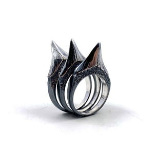 Shark Tooth Ring Stack in Solid Sterling Silver or 14k Gold image 1