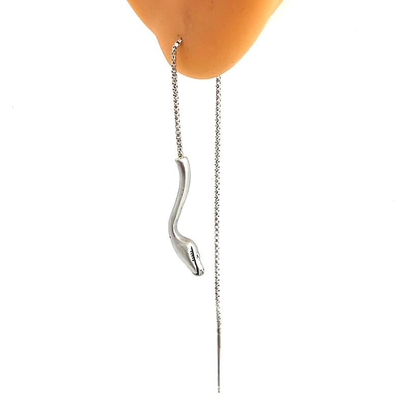 Python Threader Earring in Solid Sterling Silver or 14k Gold - Snake Serpent Jewelry image 3