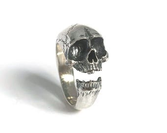 Wraparound Skull Ring in Solid Sterling Silver or 14k Gold - Memento Mori Jewelry