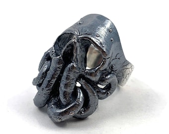 Cthulhu-Schädelring aus massivem Sterlingsilber oder 14-karätigem Gold – HP Lovecraft Schmuck