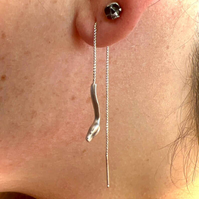 Python Threader Earring in Solid Sterling Silver or 14k Gold - Snake Serpent Jewelry image 7