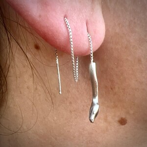 Python Threader Earring in Solid Sterling Silver or 14k Gold - Snake Serpent Jewelry image 2