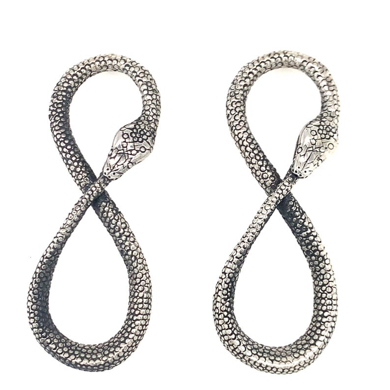 Boucles d'oreilles python Ouroboros Infinity en argent sterling massif ou or 14 carats - Bijoux serpent serpent image 3