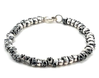 Catacomb Skull Bead Bracelet in Solid Sterling Silver or 14k Gold - Memento Mori Jewelry