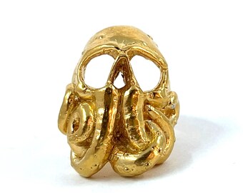 Cthulhu Ring in Solid Sterling Silver with Gold Vermeil, Size 8.25