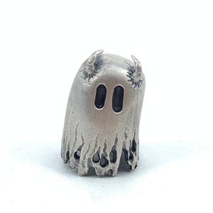 Ghost Pendant in Solid Sterling Silver or 14k Gold - Carved Spooky Charm
