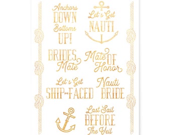 Bachelorette Party Tattoos, Nautical Tattoos, Bachelorette Party Favors, Nautical Bachelorette Party Decorations, Bridesmaid Gifts, Nauti