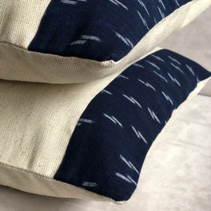 Linen pillow cover, Japanese ikat pillow, indigo throw pillow, indigo kasuri pillow, Japanese indigo pillow, ready to ship image 1