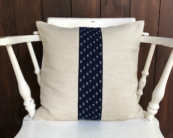 Ecru linen pillow cover, wabisabi pillow, linen pillow, ecru and indigo pillow, ecru pillow, indigo pillow cover, ready to ship pillow