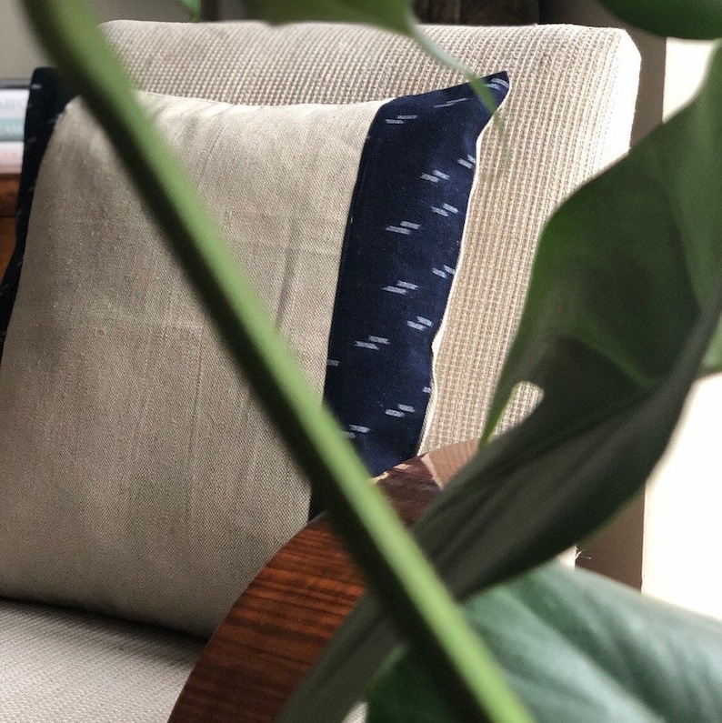 Linen pillow cover, Japanese ikat pillow, indigo throw pillow, indigo kasuri pillow, Japanese indigo pillow, ready to ship image 2