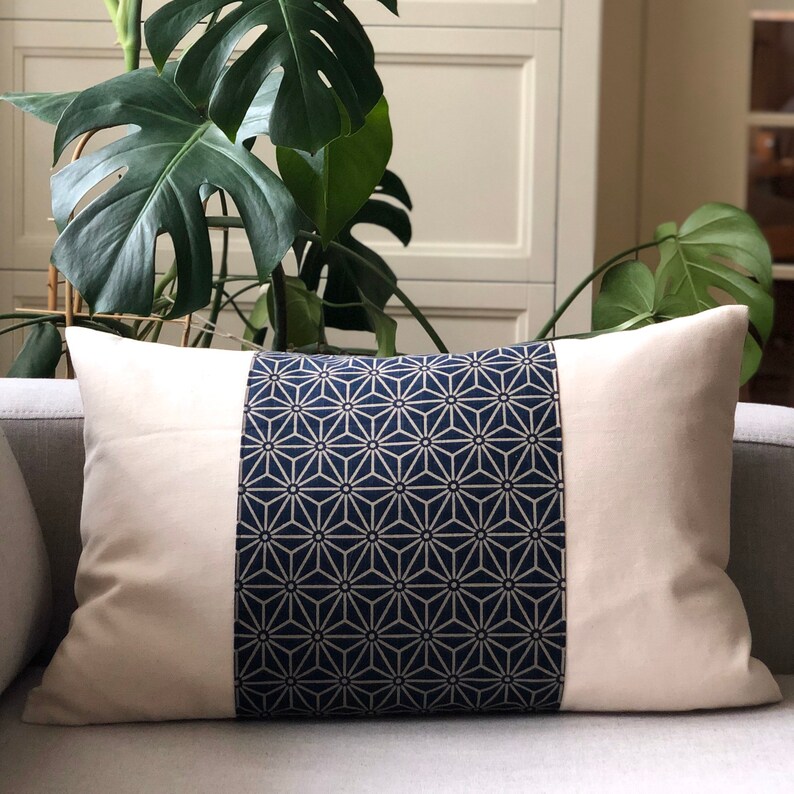 Asanoha Pillow Cover Navy and Beige Pillow Coverindigo Etsy