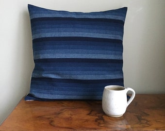 Japanese pillow cover, indigo pillow, ready to ship pillow, Japanese indigo pillow, ikat pillow cover, linen pillow