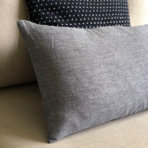 Blue Linen Pillow Cover: Handmade Throw Cushion, 12x20