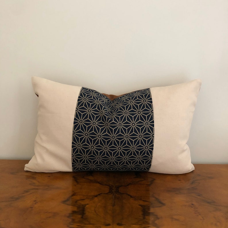 Asanoha Pillow Cover Navy and Beige Pillow Coverindigo Etsy