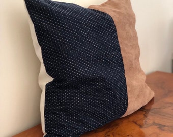 Patchwork pillow cover,indigo pillow,Japanese indigo pillow cover, patchwork pillow,modern cushion, ready to ship pillow, colorblock pillow
