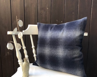 Dark blue pillow, wool pillow, indigo pillow cover,elegant pillow, 18x18, rustic pillow,fall wool pillow cover,wool cushion,ready to ship