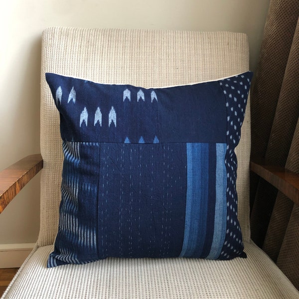 Mottainai pillow, indigo pillow, Japanese pillow cover, Japanese indigo, kasuri pillow, Japan blue, wabi sabi, indigo cushion, ikat pillow