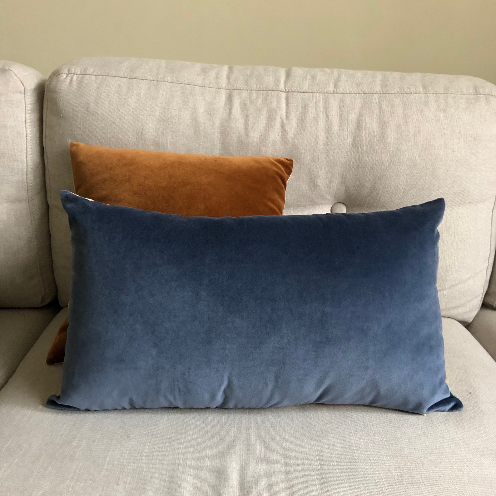 Blue Velvet Pillow Cover Lumbar Pillow Smokey Blue Velvet Etsy