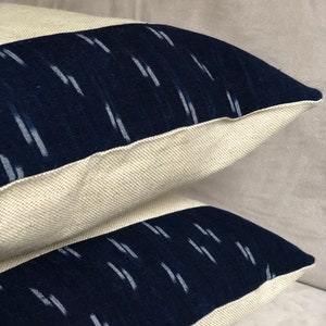 Linen pillow cover, Japanese ikat pillow, indigo throw pillow, indigo kasuri pillow, Japanese indigo pillow, ready to ship image 4