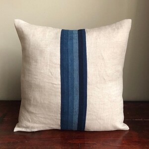 Linen pillow, kasuri pillow, linen ikat pillow, ready to ship pillow, wabisabi pillow cover,indigo pillow cover, sand linen pillow cover image 3