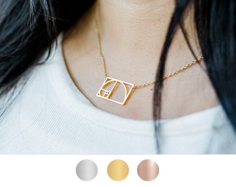 Golden Ratio Rectangle Necklace, Fibonacci Necklace, Math Gift, Math Necklace, Mathematics Gift, Golden Spiral