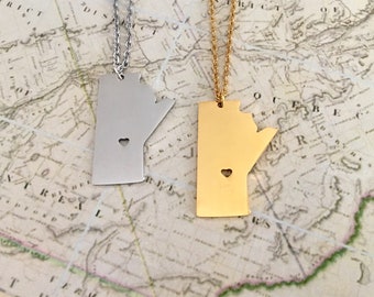 Manitoba Map Necklace, We Love Manitoba, Province Necklace, Canada Map Necklace, Cartography Gift, Geography Gift, Prairie Pride