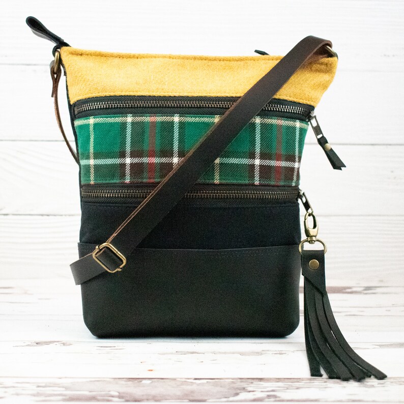 yellow tartan bag