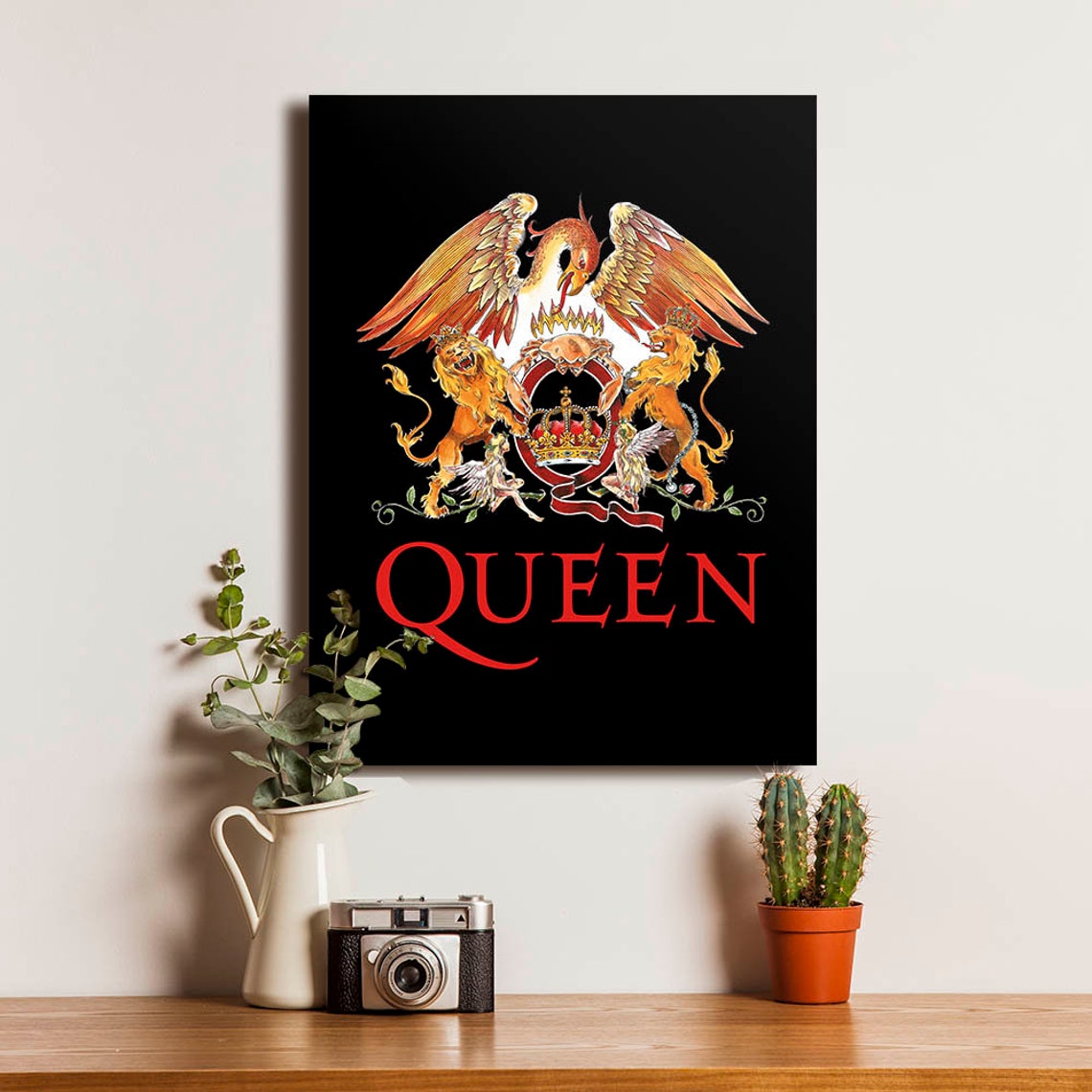 Queen Logo British Rock Band Wood Poster Framed Gift Wall Art Etsy