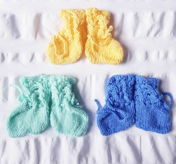 Will'beth Yellow Knit & crochet Baby Boy Socks Size 0-3 Old Store Stock 