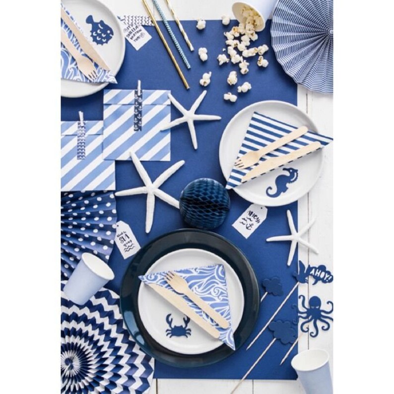 20 Navy Blue & White Striped Paper Napkins Nautical Theme Etsy