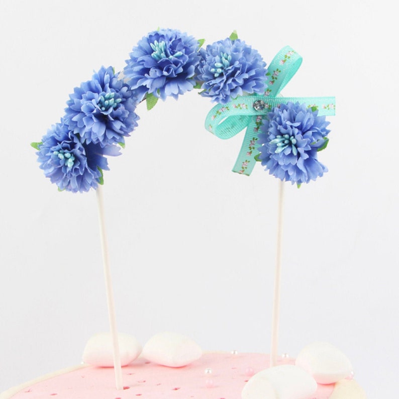 Blue Floral Arch Cake Garland Topper Flower Cake Topper Etsy