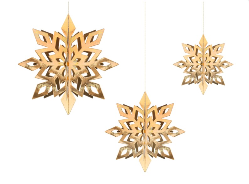 GOLD SNOWFLAKE DECORATIONS Christmas Gold Hanging Snowflake Etsy UK