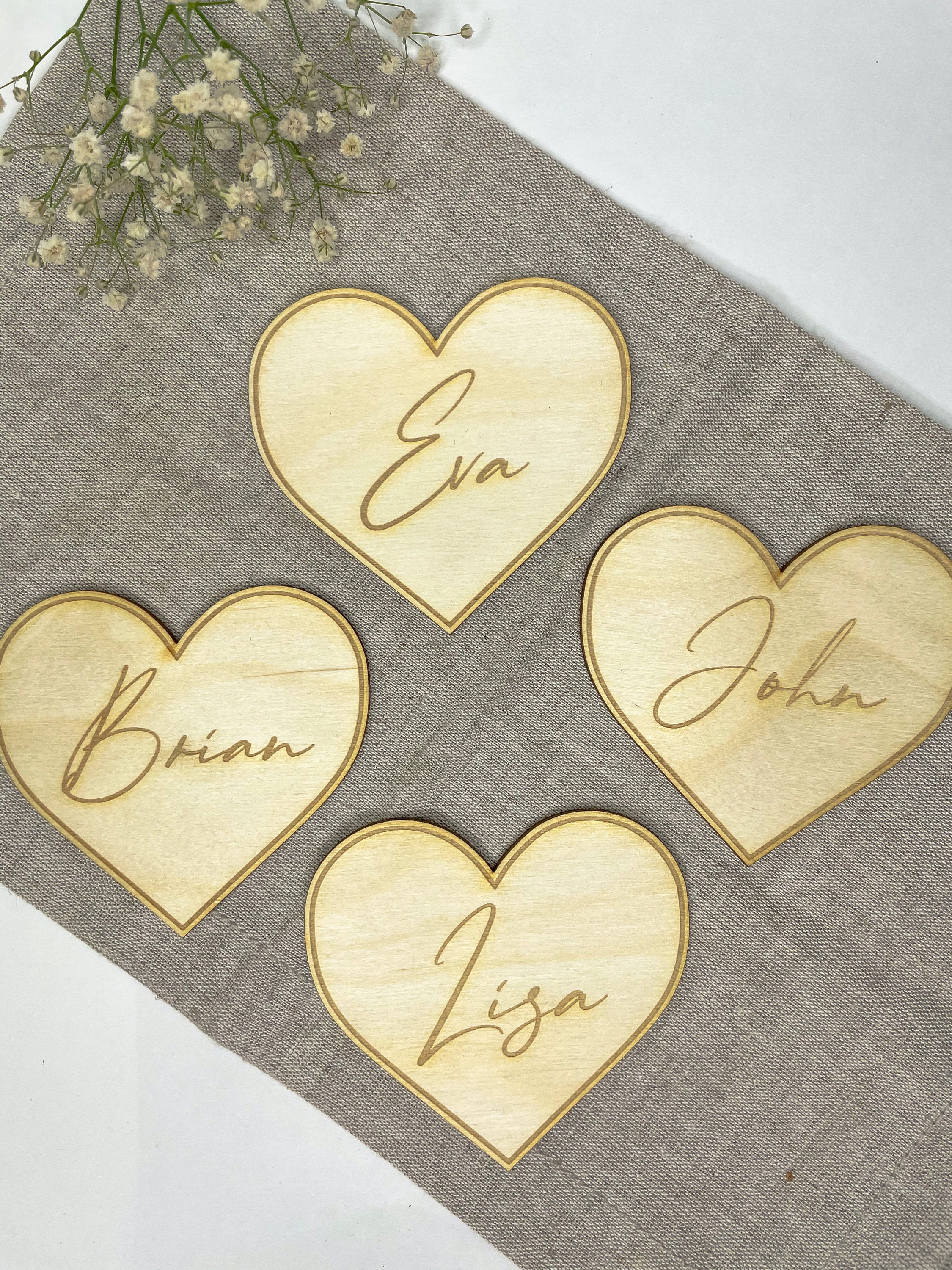 Custom Heart Shape Wedding Name Tags Wedding Table Décor | Etsy