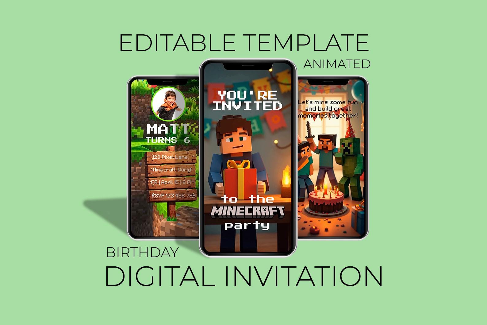 Minecraft Digital Birthday Invitation – Canva Template