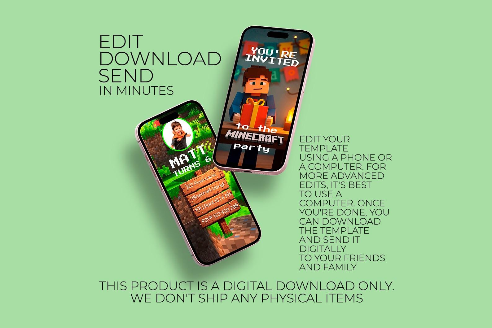 Minecraft Digital Birthday Invitation – Canva Template