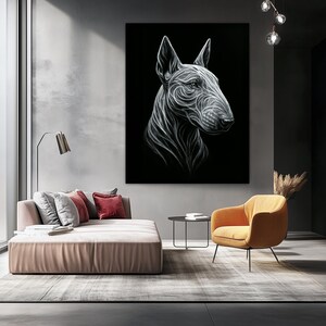 Bull Terrier – Hand-Painted Fractal Dog Portrait | Black & White Canvas Art Print